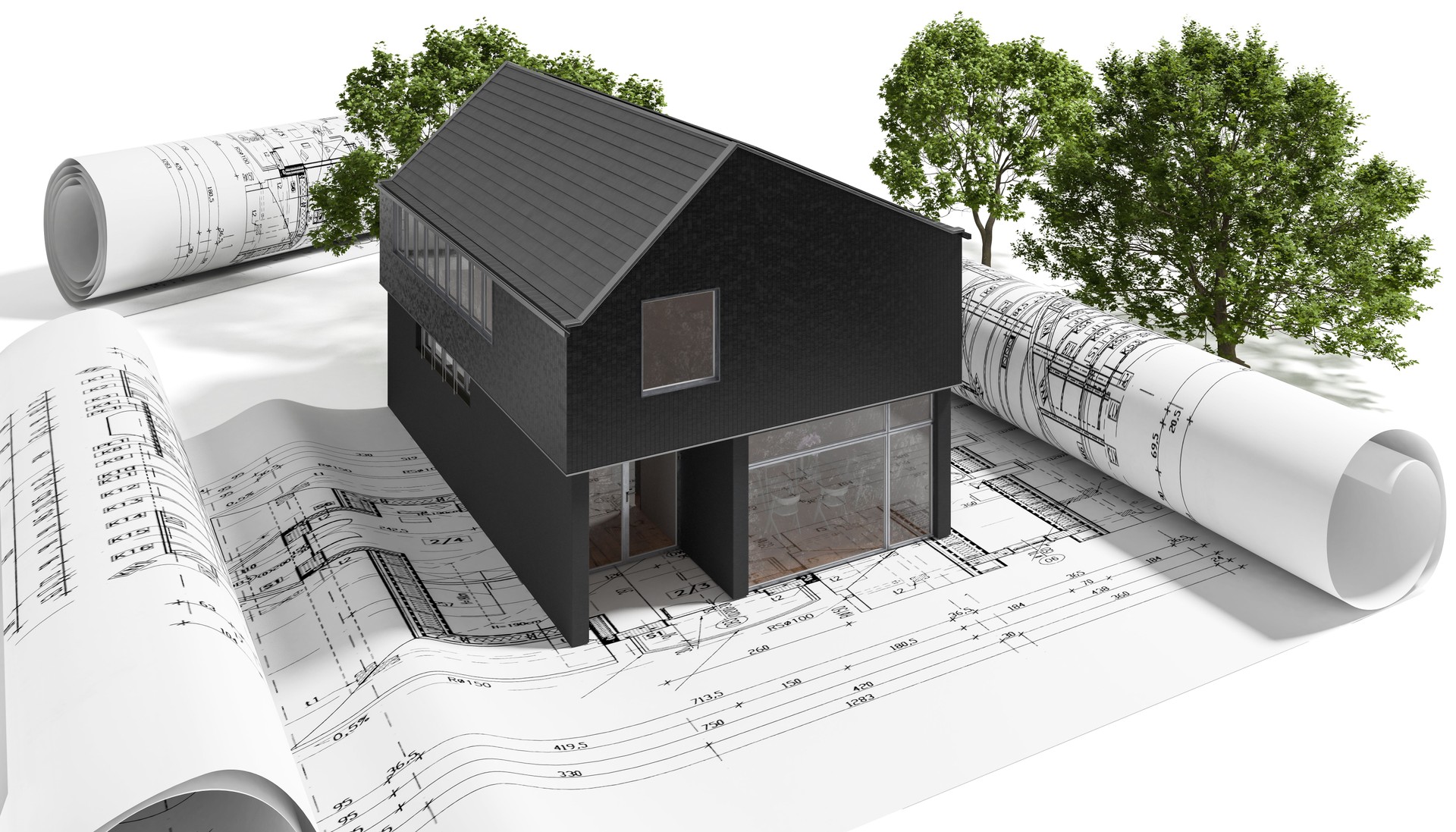 View at a single-family house in energy-efficient construction - 3D visualization